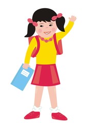 girl and blue workbook, cute vector illustration