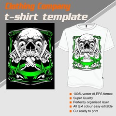 T-shirt template, fully editable with skull tattoo machine vector