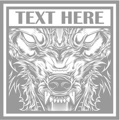 Vector illustration head ferocious wolf, outline silhouette on a black background