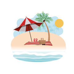 Fototapeta na wymiar silhouette of palm tree with beach umbrella striped