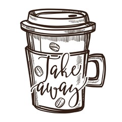 Coffee drink takeaway cup isolated sketch icon