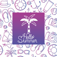 hello summer label with colorful image