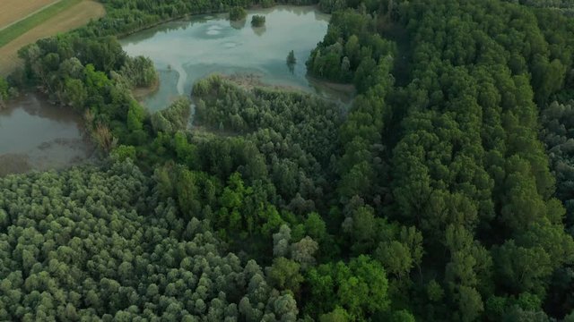 4K Aerial : Slow cinematic revealing shot of a rural landscape
