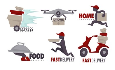 Delivery service food goods and post isolated icons