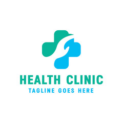 Health Clinic Logo Design With Flat Blue And Green Style Color Concept. Medicine Logotype. Care And Natural Emblem For Pharmacy. Healthy Icon For Medical. Creative And Modern Healthcare Graphic Idea.