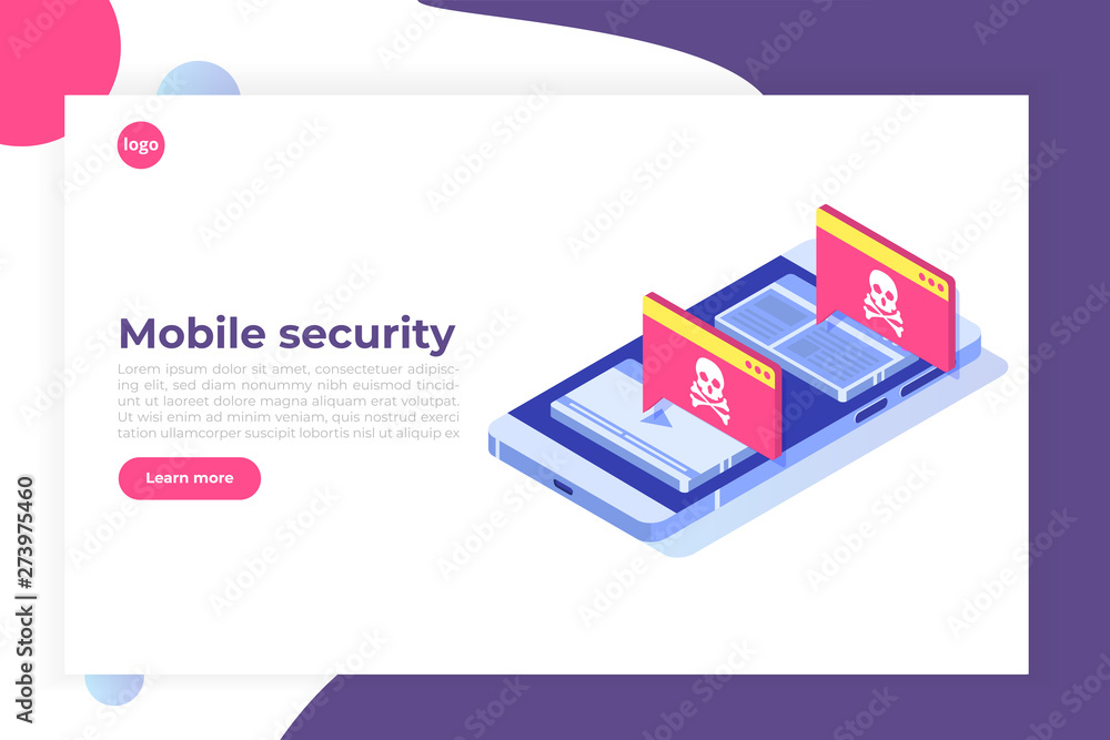Aufkleber smartphone virus malware trojan notification or alert. hacker attack vector concept.