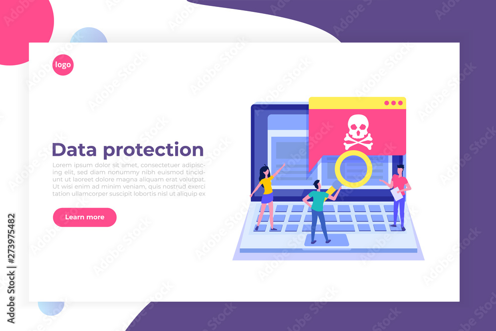 Poster laptop virus malware trojan notification or alert. hacker attack, data protection vector concept.