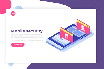 Smartphone virus malware trojan notification or alert. Hacker attack vector concept.