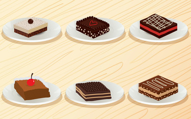 brownie in the plate on the wooden table