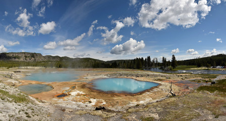 Colorful mineral deposits in Yellowstone lakes