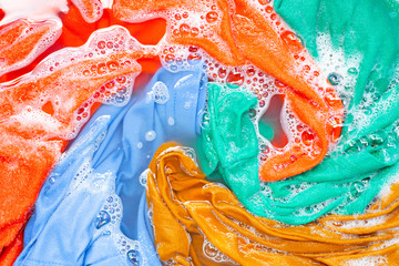 Color clothes soak before washing.