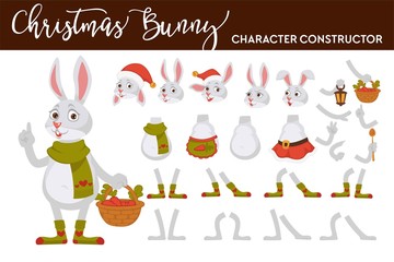 Bunny Christmas character isolated body parts and accessory