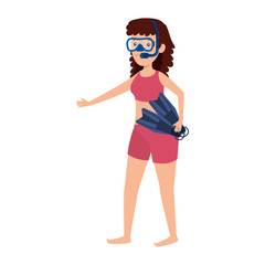 young woman with diving equipment