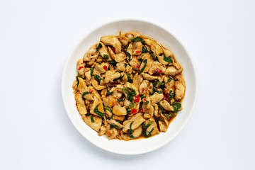 Stir-fried chicken with holy basil on white