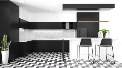 Modern kitchen interior with furniture.3d rendering - 273976808