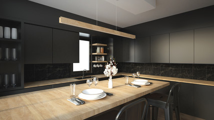 Modern kitchen interior with furniture.3d rendering - 273976880