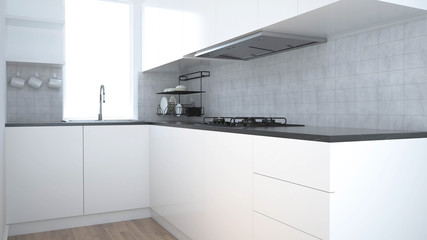 Modern kitchen interior with furniture.3d rendering - 273976897