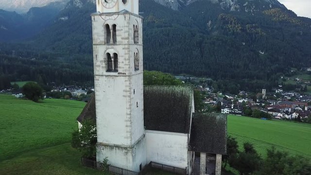 San Valentino di Cadore, Aerial footage of the church in the Dolomites