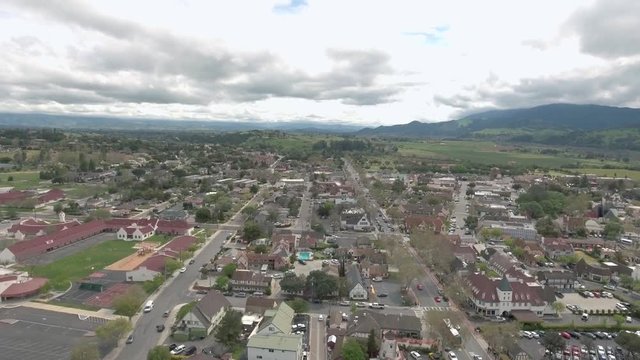 Aerial of the city of Solvang California during the day