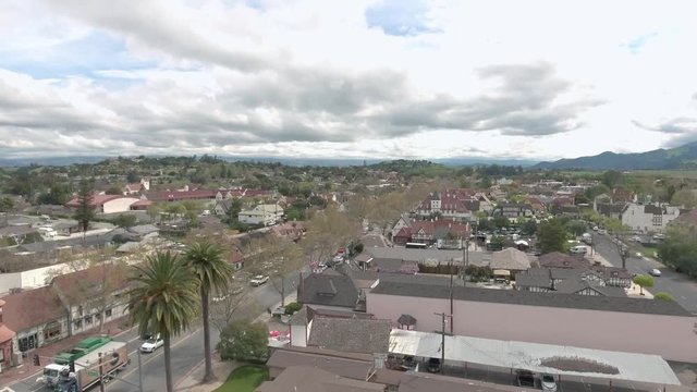 Aerial shot of the city of Solvang California