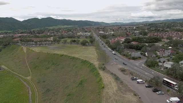 Aerial shot of the city of Solvang California