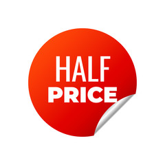 Red Vector Banner Sticker on white background, half price