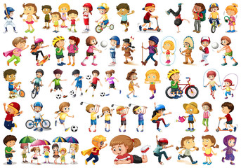 Diverse children set on white background