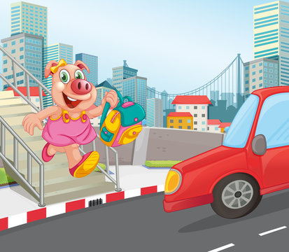 A pig at urban city © GraphicsRF