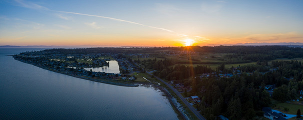 Birch Bay Village Washington Aerial Sunset Landscape Looking North