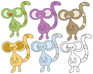 Print cartoon doodle monkey color monster set hand draw happy