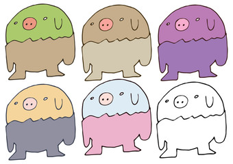 Print cartoon doodle color pig set hand draw monster funny