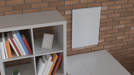 Mockup of wall calendar in the interior