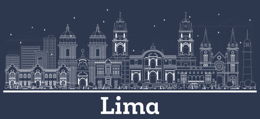 Fototapeta premium Outline Lima Peru City Skyline with White Buildings.