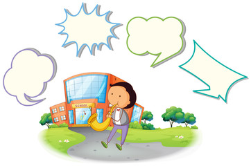 Boy with saxophone speech balloon