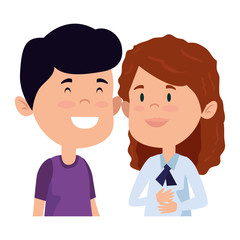 happy little students couple characters