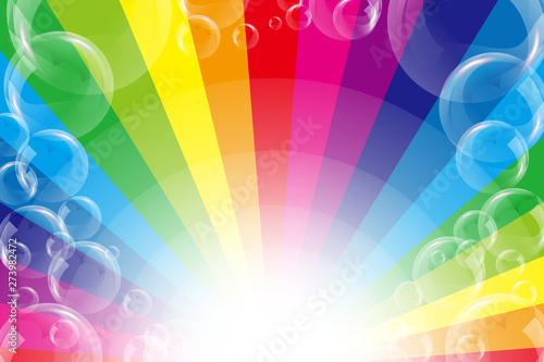 Background Wallpaper Vector Illustration Design Free Free Size Charge Free Colorful Color Rainbow Show Business Entertainment Party Image 背景素材壁紙 イラスト 楽しいパーティー レインボー シャボン玉 放射光 輝き 無料 フリーサイズ Wall Mural Tomo00