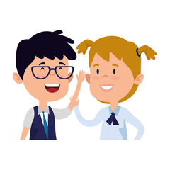 happy little students couple characters