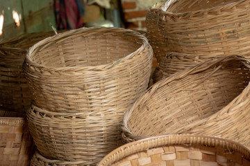 cane baskets in a market