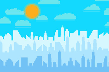 Urban Cityscape. Modern Skyline panorama flat style. Different buildings, skyscrapers, office center. Vector illustration.