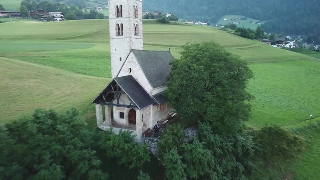 San Valentino di Cadore, Aerial footage of the church in the Dolomites