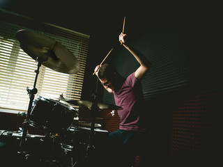 Drummer in recording studio