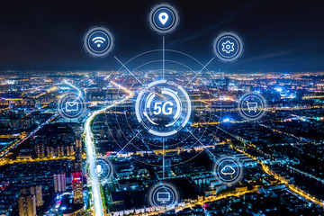 Modern city with wireless network connection concept