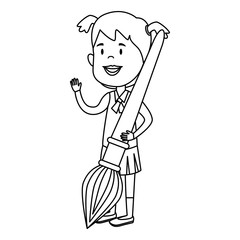 happy student girl painting with paintbrush