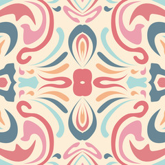 The idea of design wallpaper, tile, packaging, background. Vintage fabric, textiles. Handmade seamless pattern in oriental style. Handmade mural . Flower weave, fishnet lines.