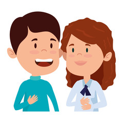 happy little students couple characters