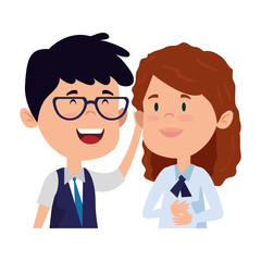 happy little students couple characters