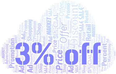 Obraz premium 3% Off word cloud. Wordcloud made with text only.