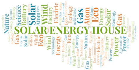 Fototapeta premium Solar Energy House word cloud. Wordcloud made with text only.