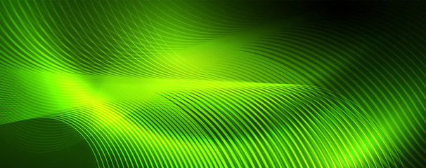Shiny neon lines template - northern lights glowing blur lines. Futuristic style glow neon 80s disco club or night party techno template