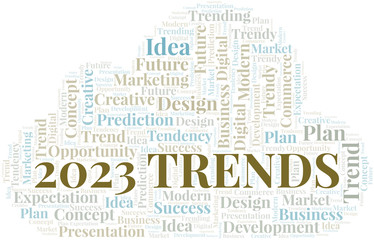 Obraz premium 2023 Trends word cloud. Wordcloud made with text only.